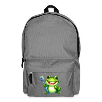 Grenouille verte avec brosse à dents – Personnage de bande dessinée Kawaii - Sac à dos - gris éléphant - Devant