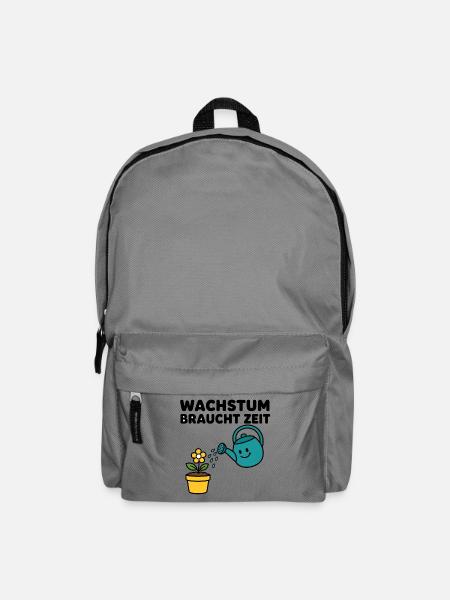 Wachstum braucht Zeit – Comic-Blume mit Gießkanne - Rucksack - Mittelgrau