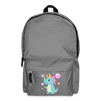 Comic Dinosaur Playing with Soap Bubbles – Cute - Backpack - elephant grey - Front