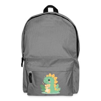 Little Cartoon Dinosaur with Teddy Bear – Cute - Backpack - elephant grey - Front