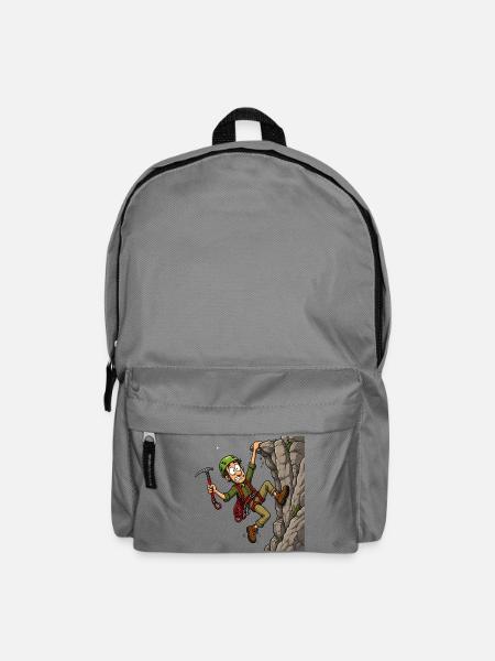 Comic-Bergsteiger am Überhang – Klettern Abenteuer - Rucksack - Mittelgrau