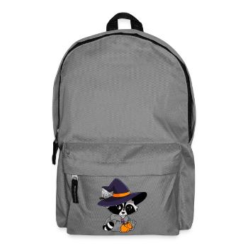 Snuggles der Waschbär mit Halloweensüßigkeiten - Rucksack - Mittelgrau - Vorne