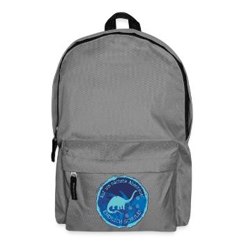Dino Langhals Schule Abenteuer Emblem – Schulkind - Rucksack - Mittelgrau - Vorne