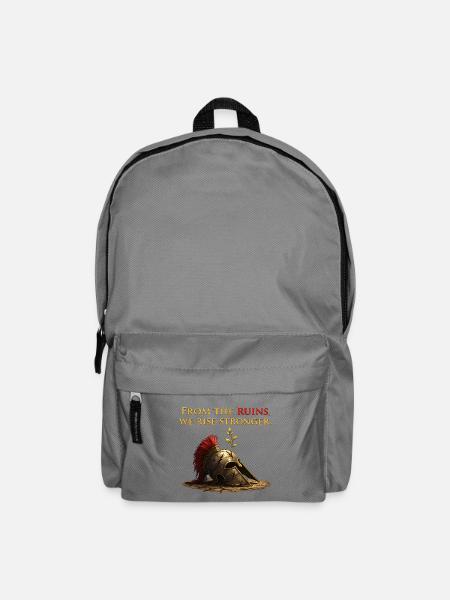 Aus den Ruinen steigen wir stärker auf, spartanisches Sporthemd - Rucksack - Mittelgrau