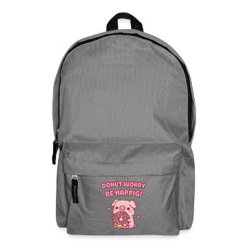 Cochon mignon qui grignote un donut Worry Be Happy Pig - Sac à dos - gris éléphant - Devant
