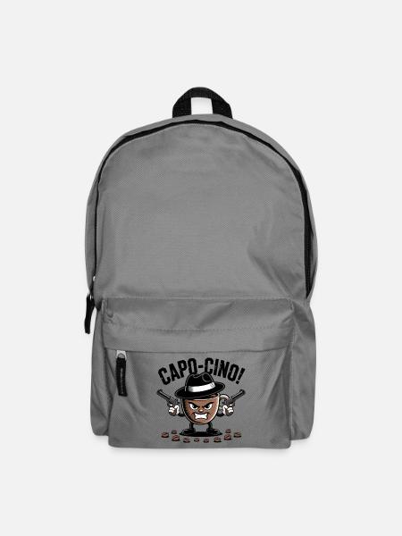 CAPO-CINO – Gangster-Kaffee-Wortspiel-Zeichentrick-Design - Rucksack - Mittelgrau