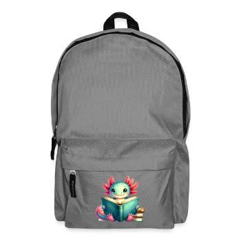 Comic Axolotl Reading a Book – Nerdy Reader Art - Backpack - elephant grey - Front