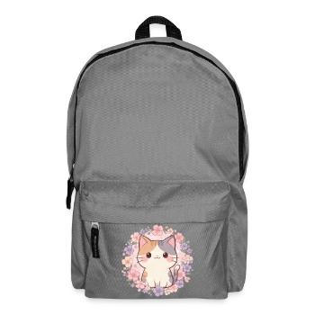 Kawaii Cat – Süße Blumen Katze - Rucksack - Mittelgrau - Vorne