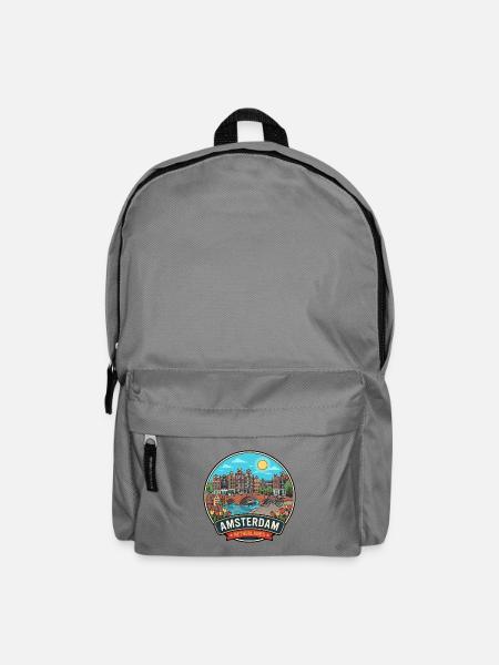 Amsterdam Niederländische Kanalhäuser Reiseabzeichen - Rucksack - Mittelgrau
