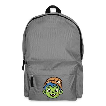 Cartoon-Zombie-Junge mit blauen Haaren und Mütze - Rucksack - Mittelgrau - Vorne