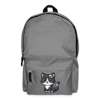 Niedliche Cartoon-Zombiekatze mit Stichen, Totenkopf-Tattoo - Rucksack - Mittelgrau - Vorne