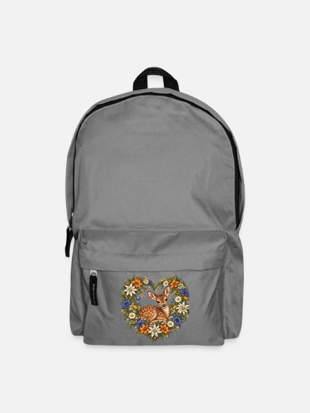Rehkitz im Blumenherz – Alpenliebe & Natur - Rucksack - Mittelgrau