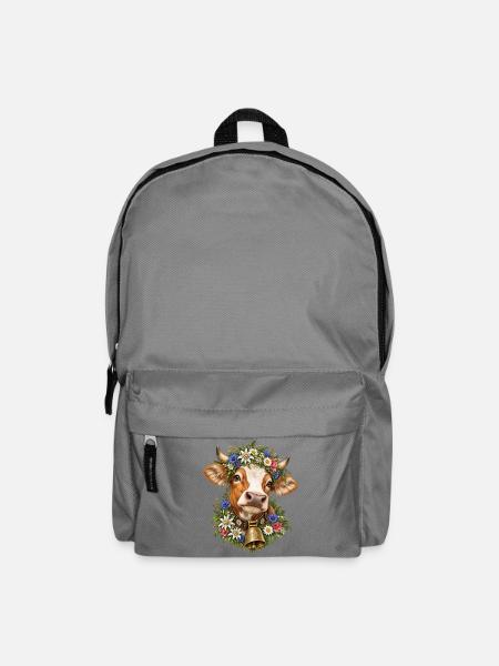 Kuh mit Blumenkrone – Alpenliebe & Tracht - Rucksack - Mittelgrau