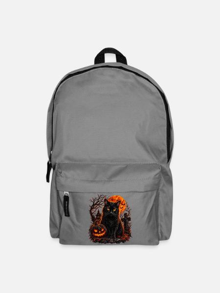 Schwarze Katze in Halloween-Szenerie - Rucksack - Mittelgrau