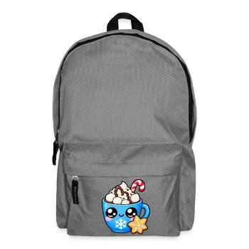 Kawaii Heiße Schokolade und Marshmallows-Tasse - Rucksack - Mittelgrau - Vorne