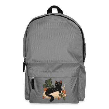 Schwarze Katze auf Kuschelkissen - Rucksack - Mittelgrau - Vorne