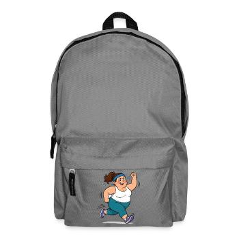 Korpulente Comic Frau beim Jogging Sport Spaß Shir - Rucksack - Mittelgrau - Vorne