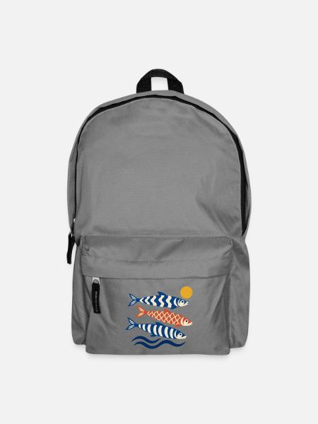 Koi Wellen im Sonnenkreis - Rucksack - Mittelgrau