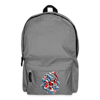 Japanische Koi zwischen Wellen und Blumen - Rucksack - Mittelgrau - Vorne