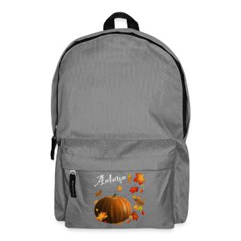 Autumn - Kürbis mit bunten Herbstblättern - Rucksack - Mittelgrau - Vorne