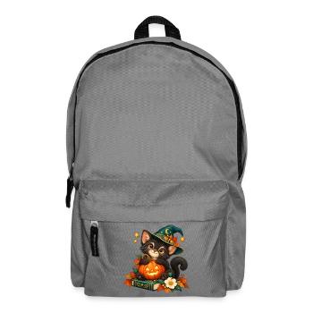 Halloween-Katze mit verzaubertem Kürbis - Rucksack - Mittelgrau - Vorne