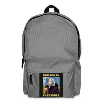 Porträt eines ukrainischen Barkeepers mit Molotowcocktail - Rucksack - Mittelgrau - Vorne