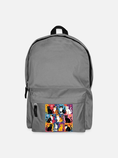 Katzenkunst "Bunt und Floral" - Rucksack - Mittelgrau