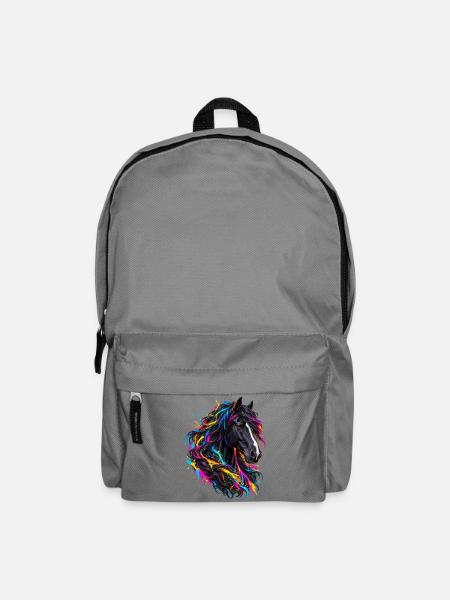 Schwarzes Pferd – Bunte Neon Graffiti Kunst - Rucksack - Mittelgrau
