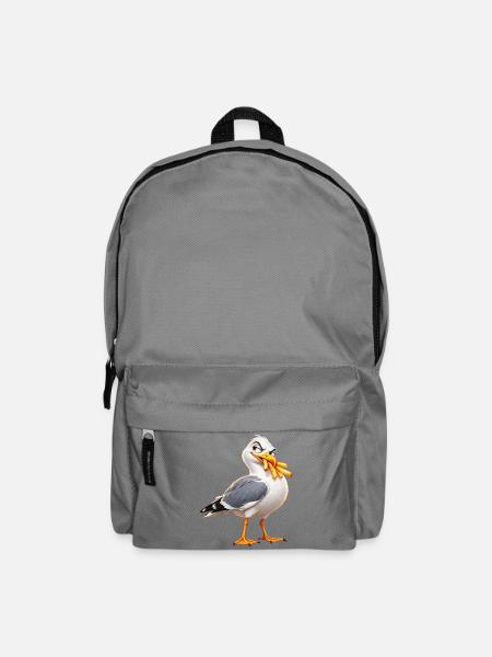 Freche Möwe stiehlt Chips – lustiger Meeresvogel - Rucksack - Mittelgrau