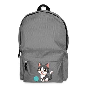 Black and White Kawaii Kitten with Pincushion (v02) - Backpack - elephant grey - Front