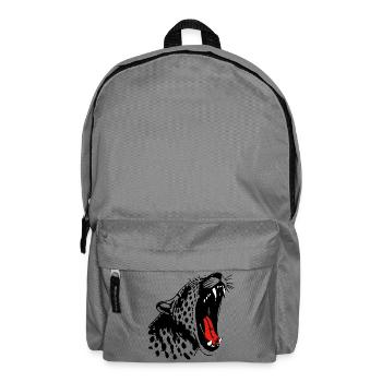 Monochrom Schwarz: Leopard mit Akzent Roter Zunge - Rucksack - Mittelgrau - Vorne