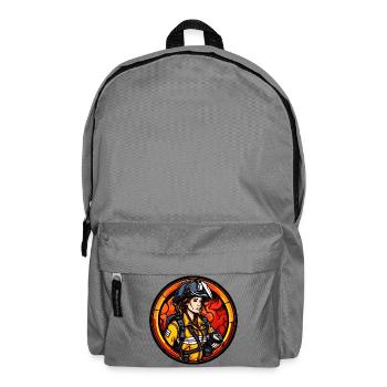 Feuerwehrfrau mit Helm und Flammen - Rucksack - Mittelgrau - Vorne
