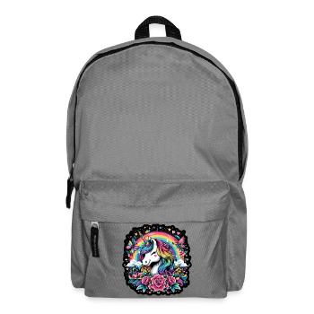 Regenbogen-Einhorn zwischen Rosen und Schmetterlingen - Rucksack - Mittelgrau - Vorne