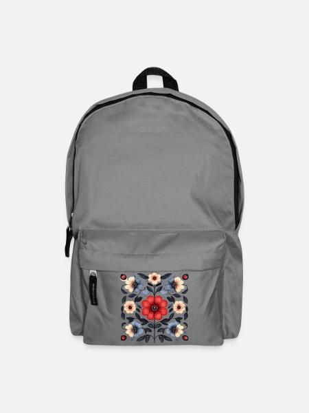 nordisches Blumenmuster - Rucksack - Mittelgrau