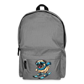 Dog Pug Skier Comic Winter Sports Funny - Backpack - elephant grey - Front