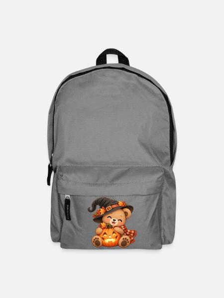 Halloween-Teddy mit Kürbis - Rucksack - Mittelgrau