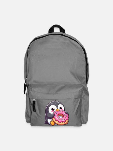 Süßer Pinguin mit Donut im verschneiten Cartoon - Rucksack - Mittelgrau