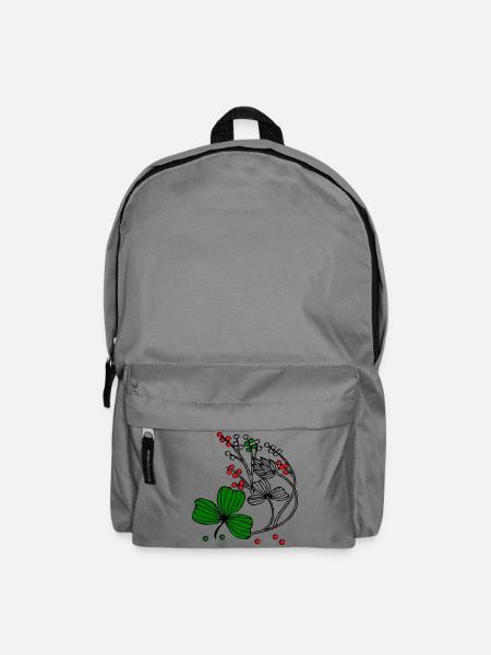 Wildblumen mit roten und grünen Beeren - Rucksack - Mittelgrau