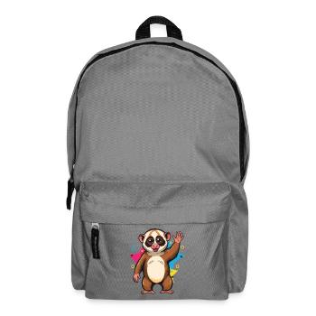 Kunterbunter Affe winkt Cartoon, Pop Art, Abschied - Rucksack - Mittelgrau - Vorne