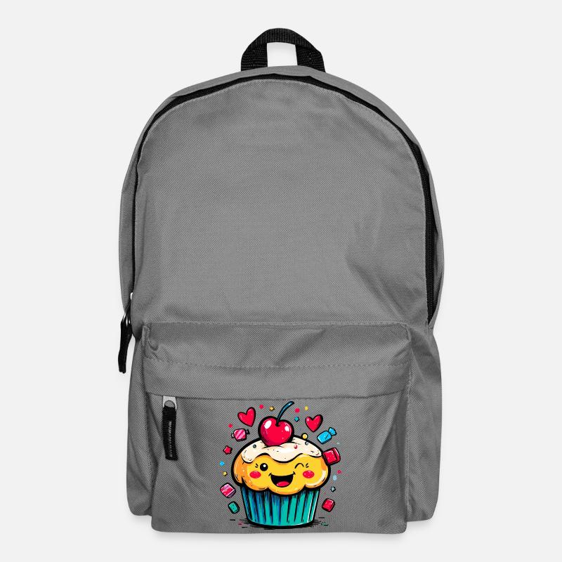 Kawaii Cupcake mit Kirschgesicht - Rucksack - Mittelgrau