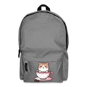 Gemütliche Katze in rosa Teetasse - Rucksack - Mittelgrau - Vorne