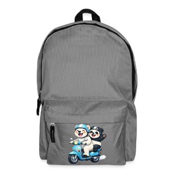 Polar Bear and Panda Bear on a Scooter - Backpack - elephant grey - Front