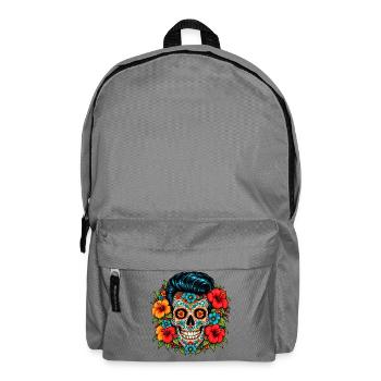 Flower Skull – Rockabilly Sugar Skull - Rucksack - Mittelgrau - Vorne