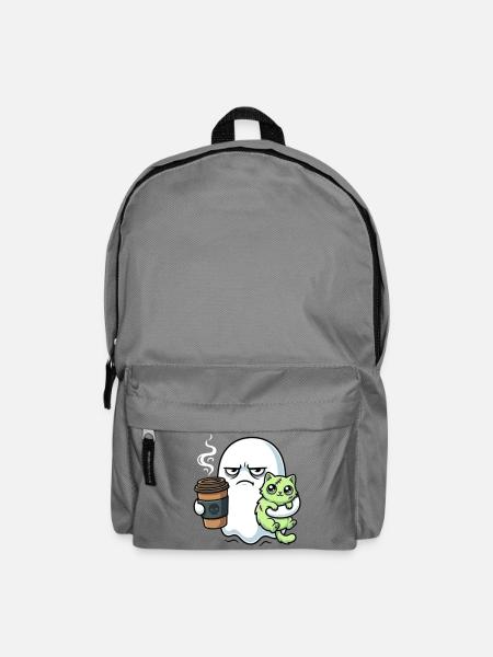 Halloween Kaffee Geist mit Zombie Katze - Rucksack - Mittelgrau