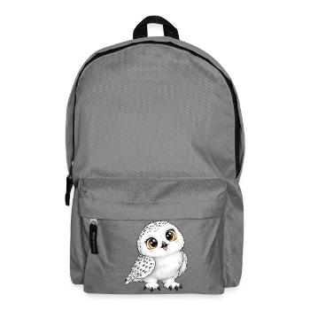 Schneeeule Kawaii Style – Süßer Wintervogel - Rucksack - Mittelgrau - Vorne