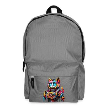 Katze gestaltet als Roboter im Comic Graffiti Stil - Rucksack - Mittelgrau - Vorne