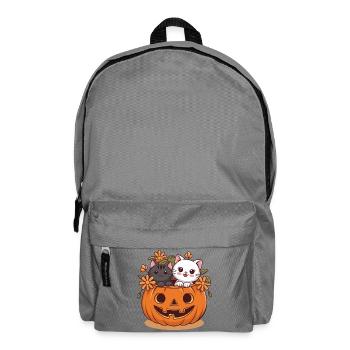 Motif d'Halloween avec des chats dans une tête de citrouille - Sac à dos - gris éléphant - Devant