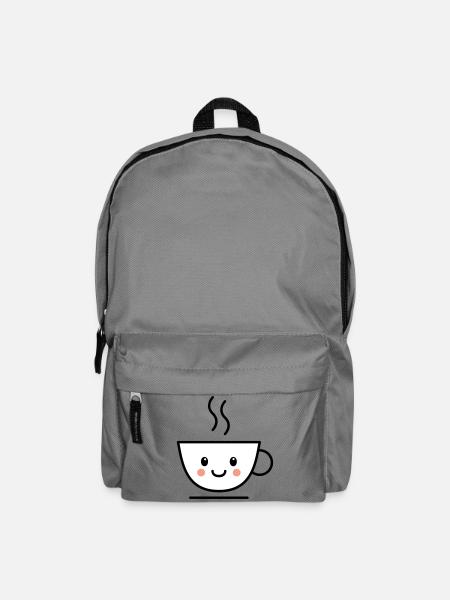 Kaffee, Tee oder Kakao Tasse mit kawaii Gesicht - Rucksack - Mittelgrau