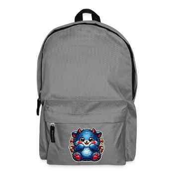 Blauer Kuschel-Panda mit roten Pfoten - Rucksack - Mittelgrau - Vorne