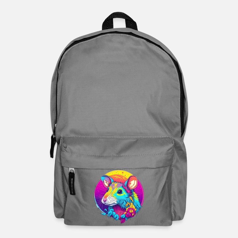 Psychedelic Neon Rat with Flowers - Backpack - elephant grey